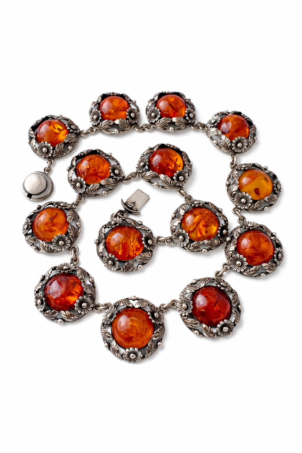 Vintage Baltic Amber Necklace, Sterling Silver, Danish Modernist, Niels Erik From