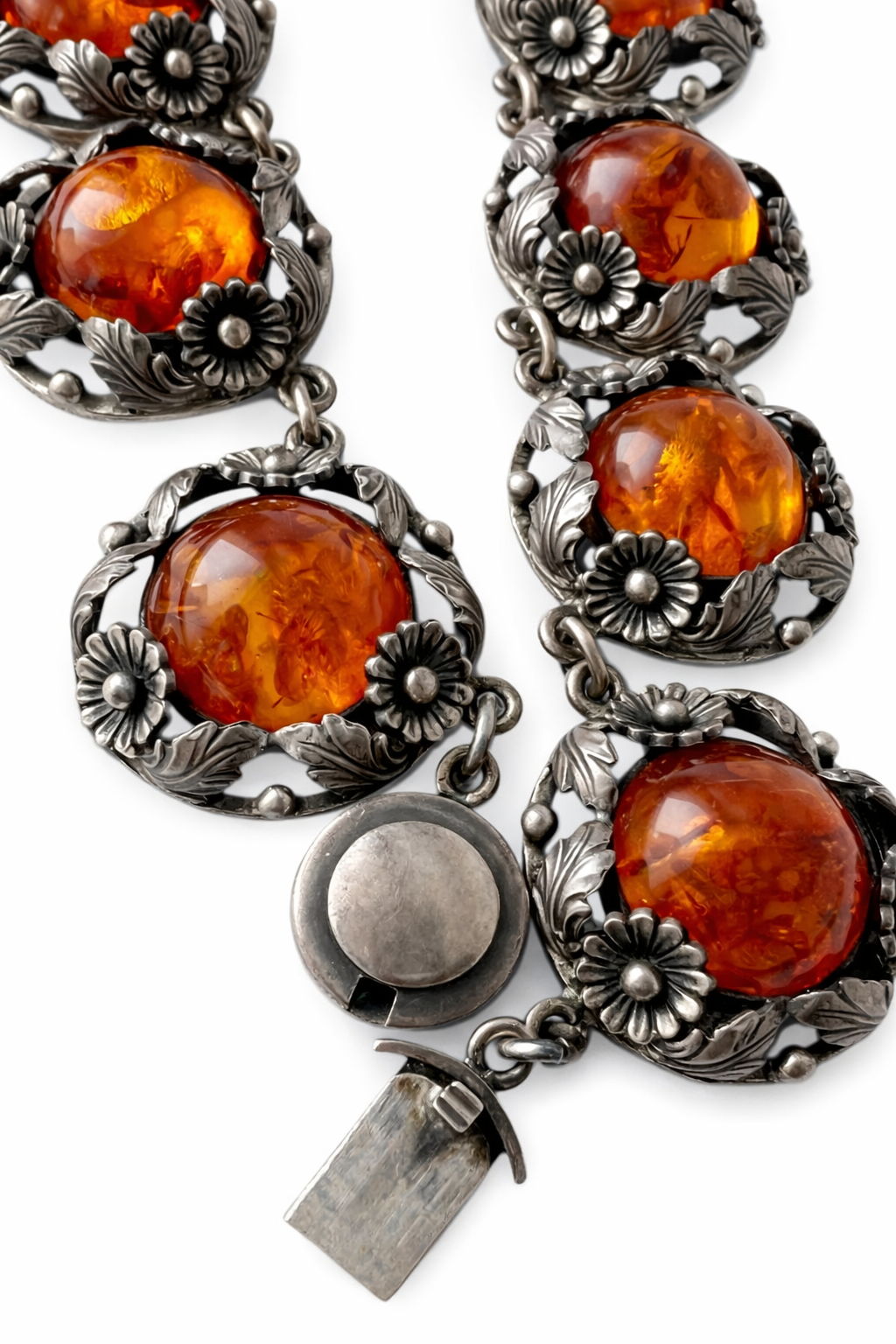 Vintage Baltic Amber Necklace, Sterling Silver, Danish Modernist, Niels Erik From