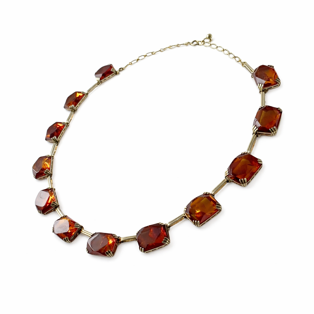 Vintage Baltic Amber Necklace Silver Gold Plated Statement Jewellery