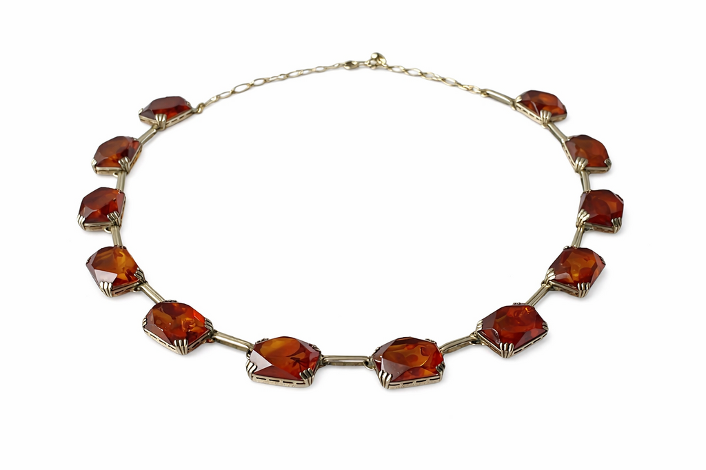 Vintage Baltic Amber Necklace Silver Gold Plated Statement Jewellery