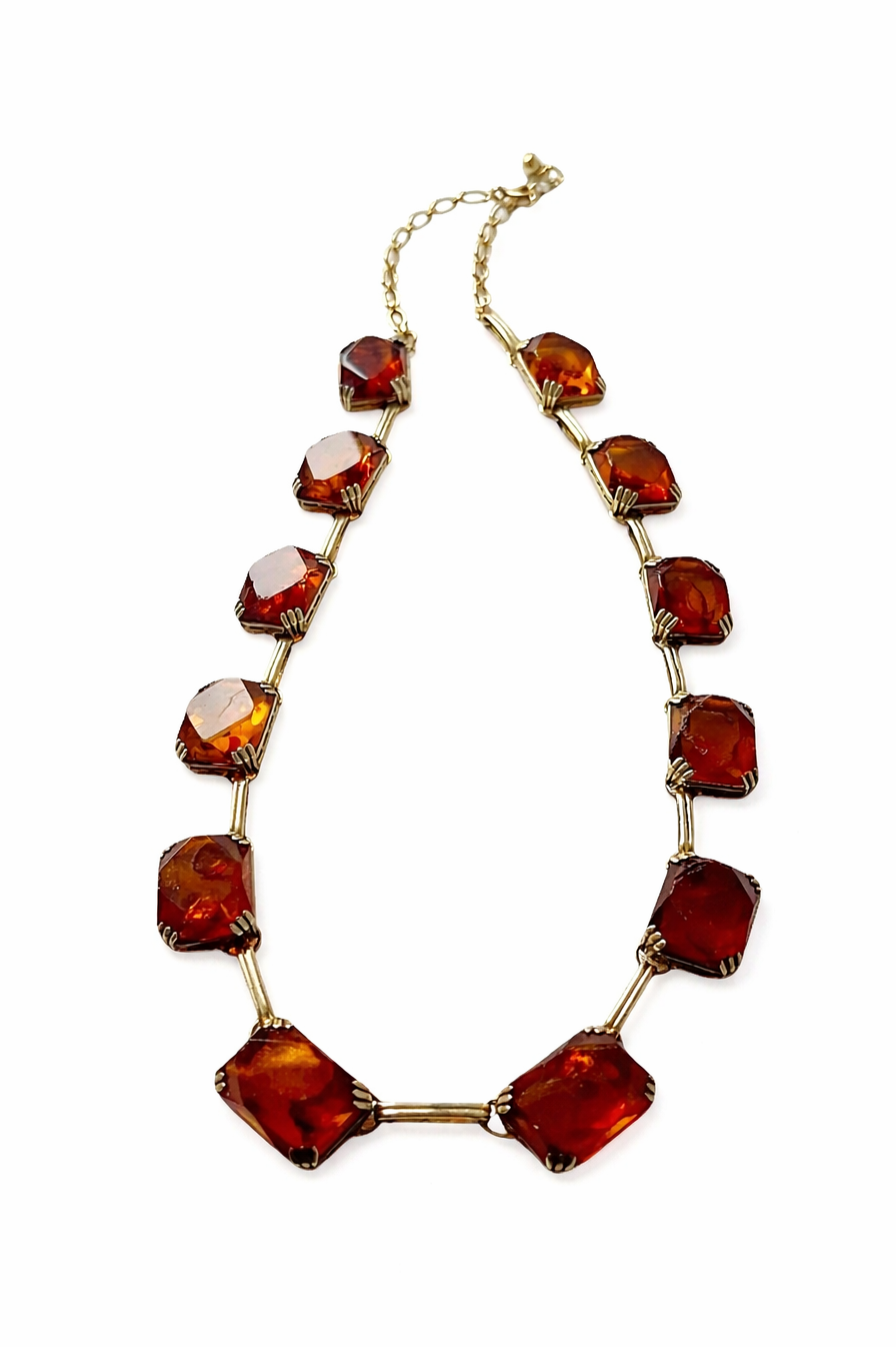 Vintage Baltic Amber Necklace Silver Gold Plated Statement Jewellery