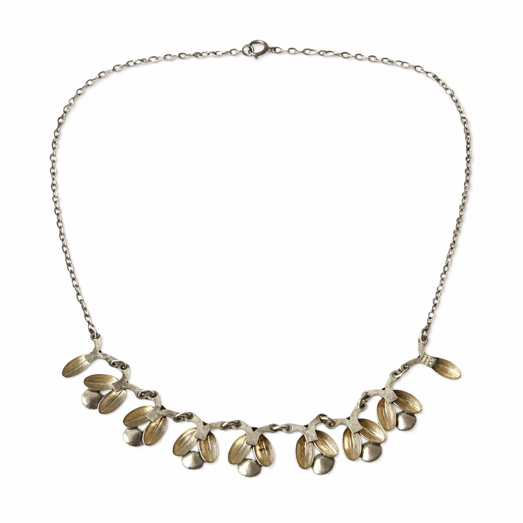 Vintage Hermann Siersbøl Sterling Silver Choker Necklace with Floral Leaf Design
