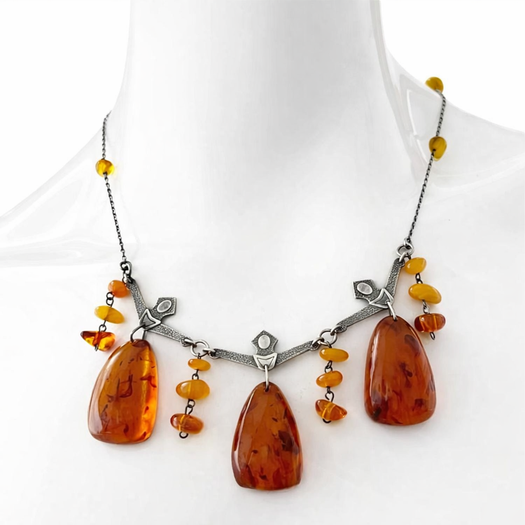 Vintage Silver & Amber Necklace “Zimushka” by Ida Fleitlich. Kaliningrad Amber Combine, 1970s USSR.