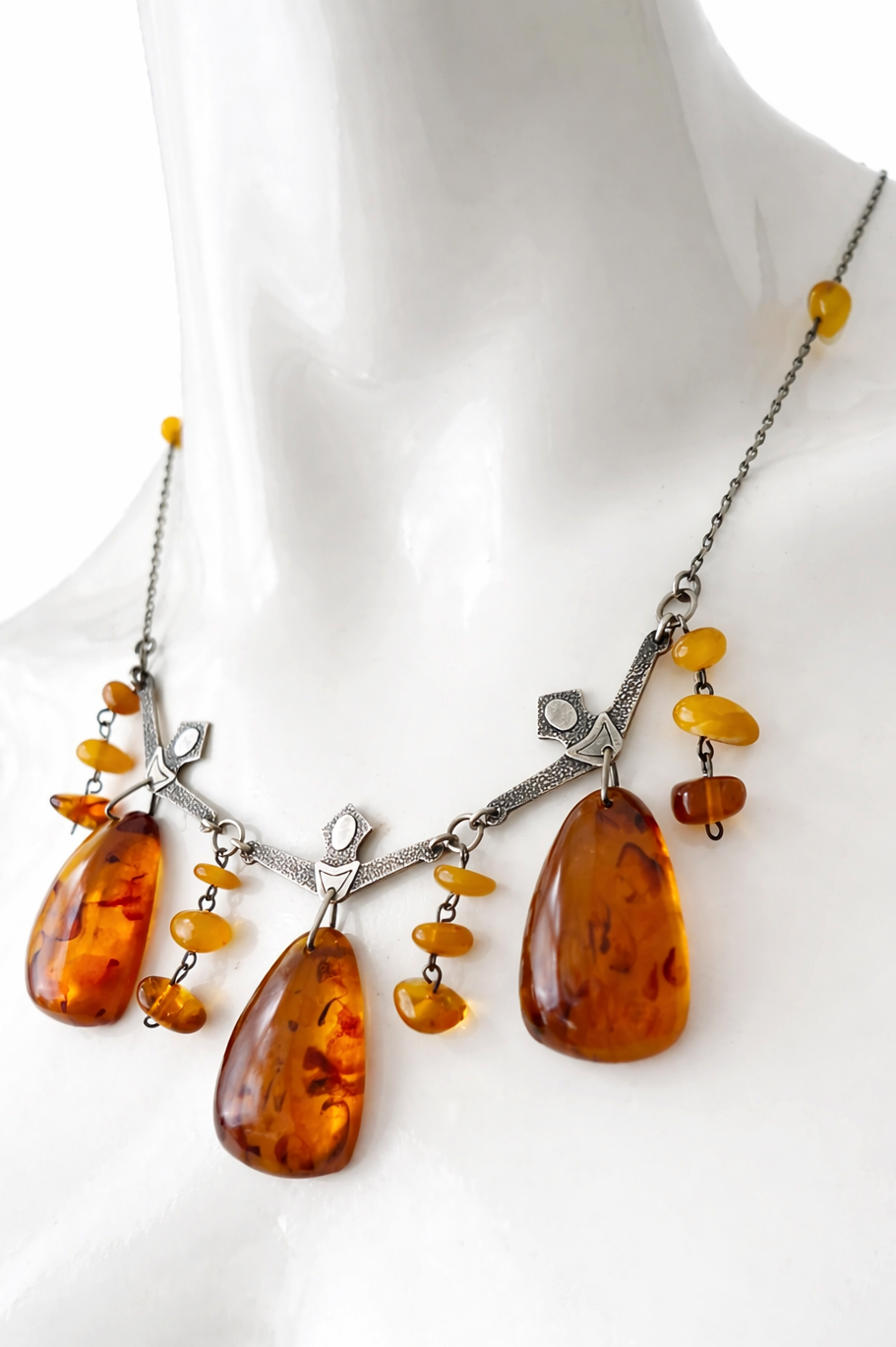Vintage Silver & Amber Necklace “Zimushka” by Ida Fleitlich. Kaliningrad Amber Combine, 1970s USSR.