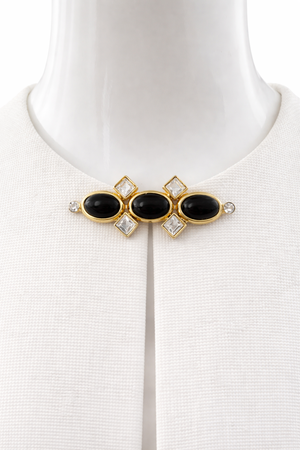 Pierre Cardin Paris Vintage Brooch Gold Tone Black Cabochon Crystal
