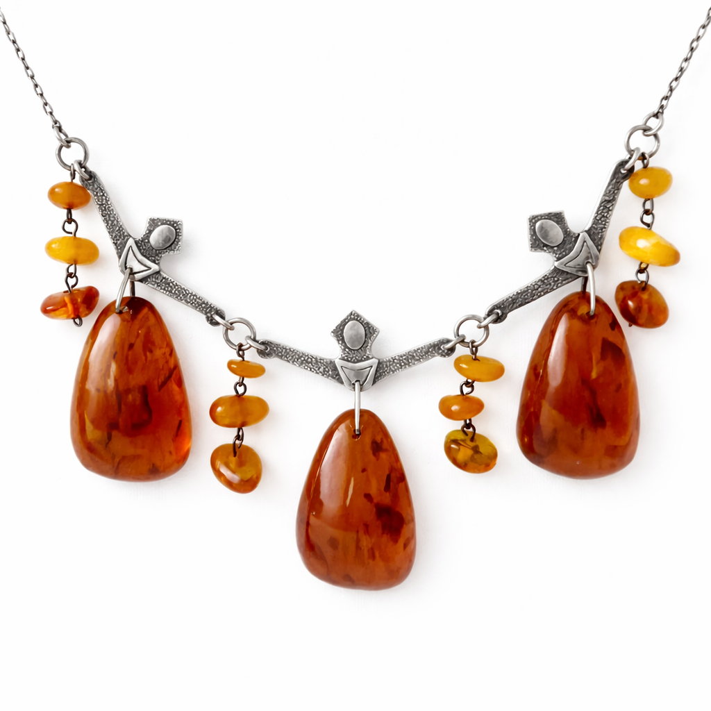 Vintage Silver & Amber Necklace “Zimushka” by Ida Fleitlich. Kaliningrad Amber Combine, 1970s USSR.