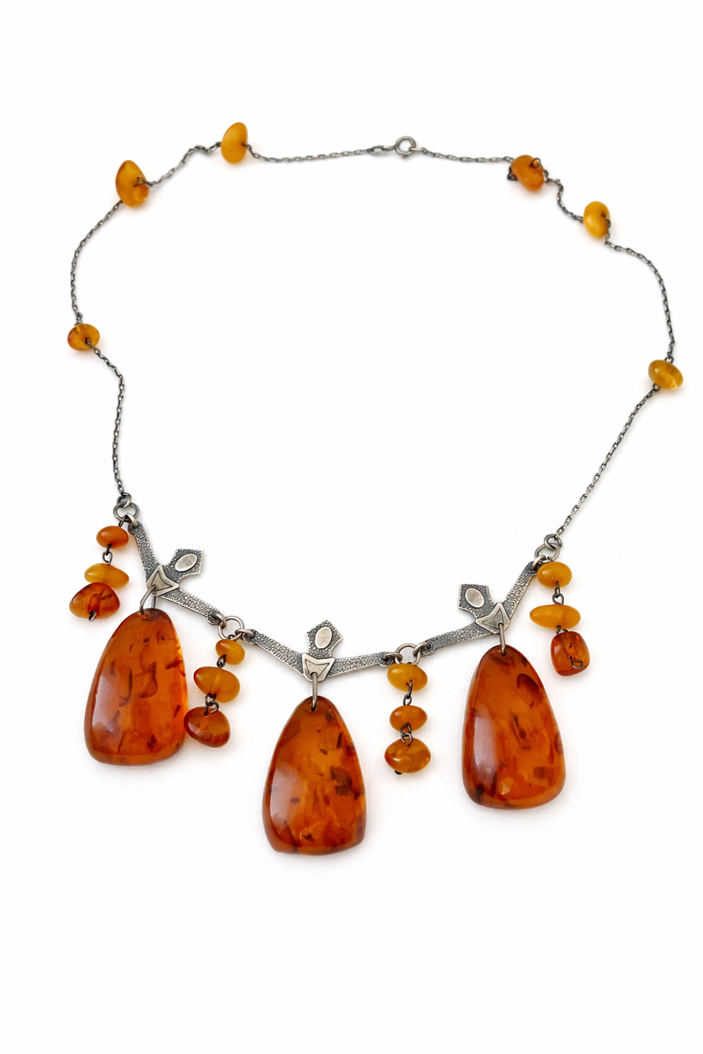 Vintage Silver & Amber Necklace “Zimushka” by Ida Fleitlich. Kaliningrad Amber Combine, 1970s USSR.