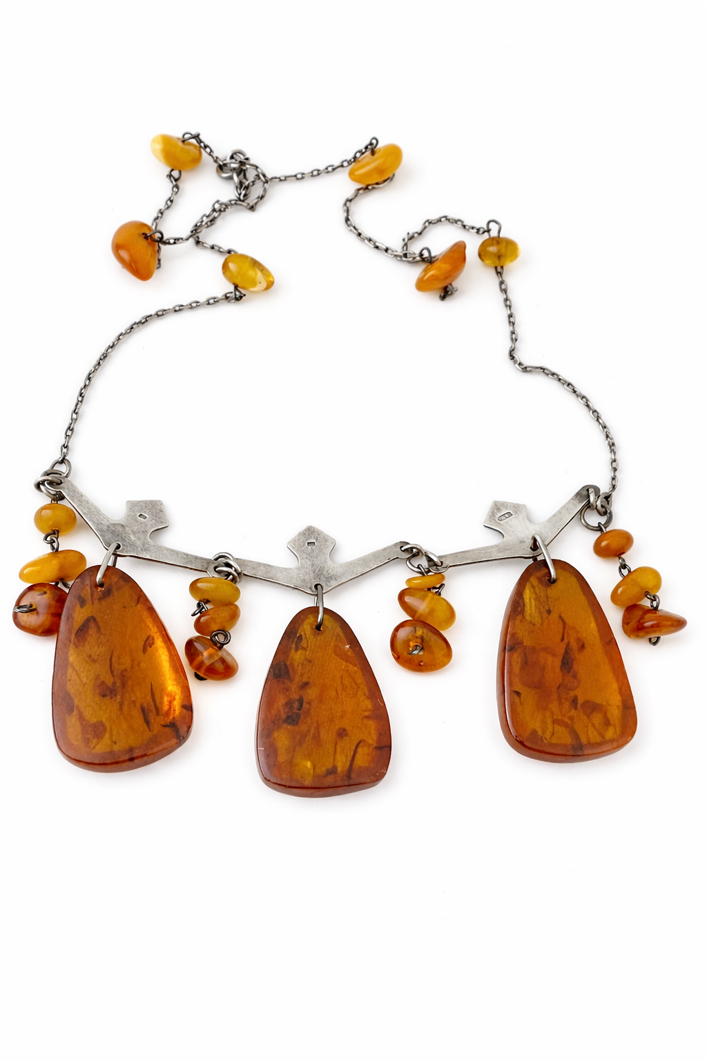 Vintage Silver & Amber Necklace “Zimushka” by Ida Fleitlich. Kaliningrad Amber Combine, 1970s USSR.