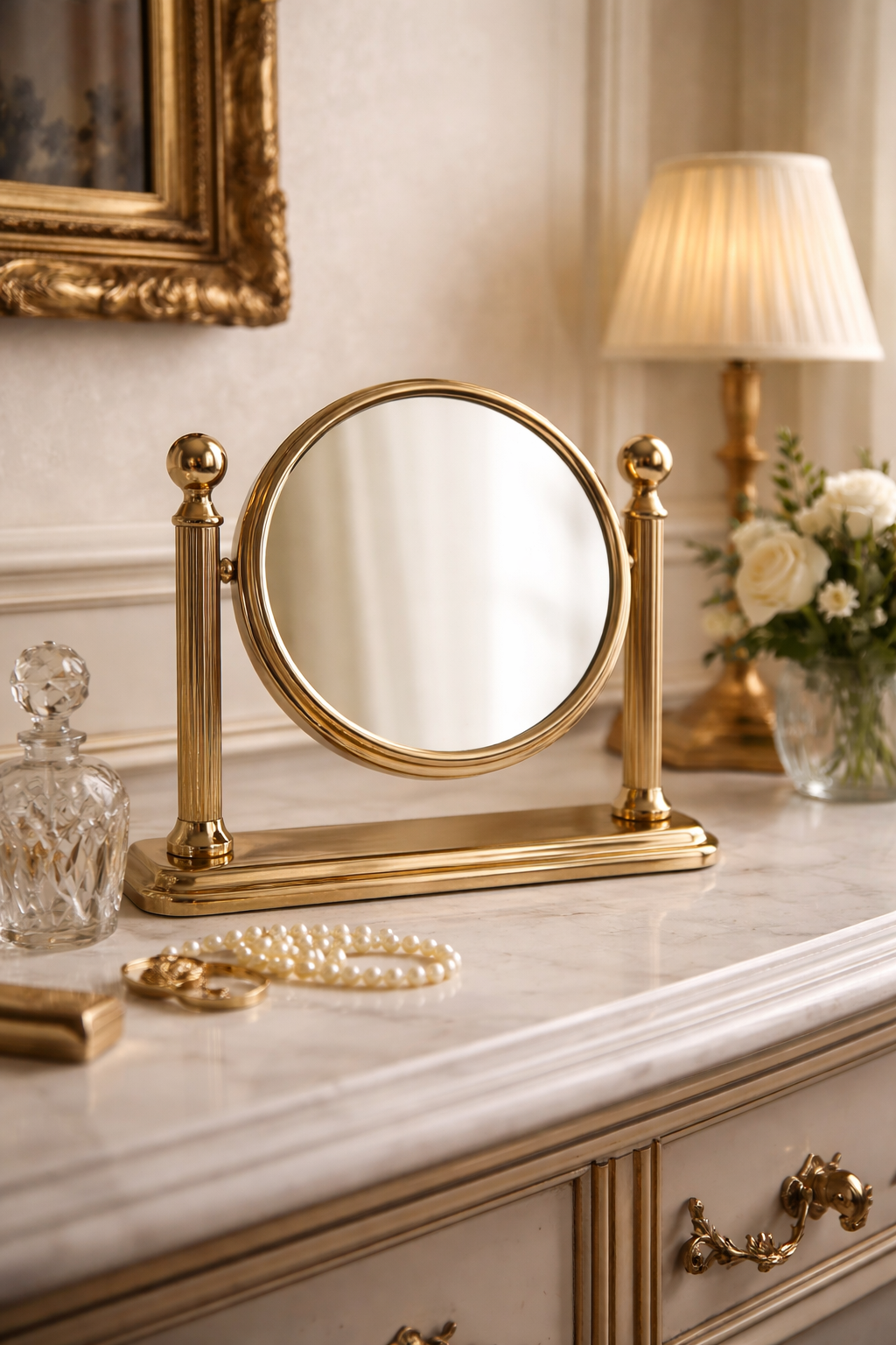 Vintage Italian Brass Vanity Mirror Two-Sided Magnifying 1950s