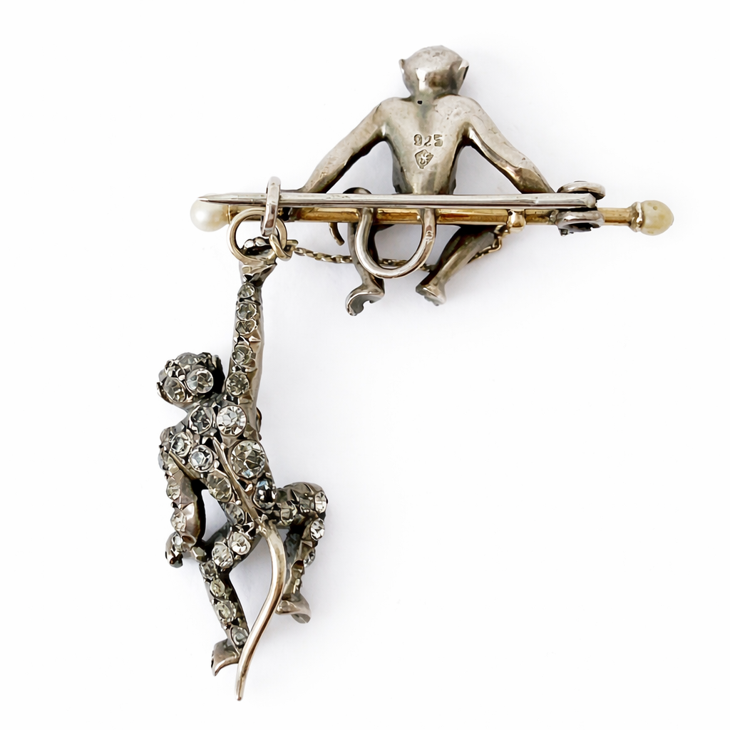 Art Deco Monkey Brooch, Sterling Silver KP 925, Knoll & Pregizer, c.1920s–30s