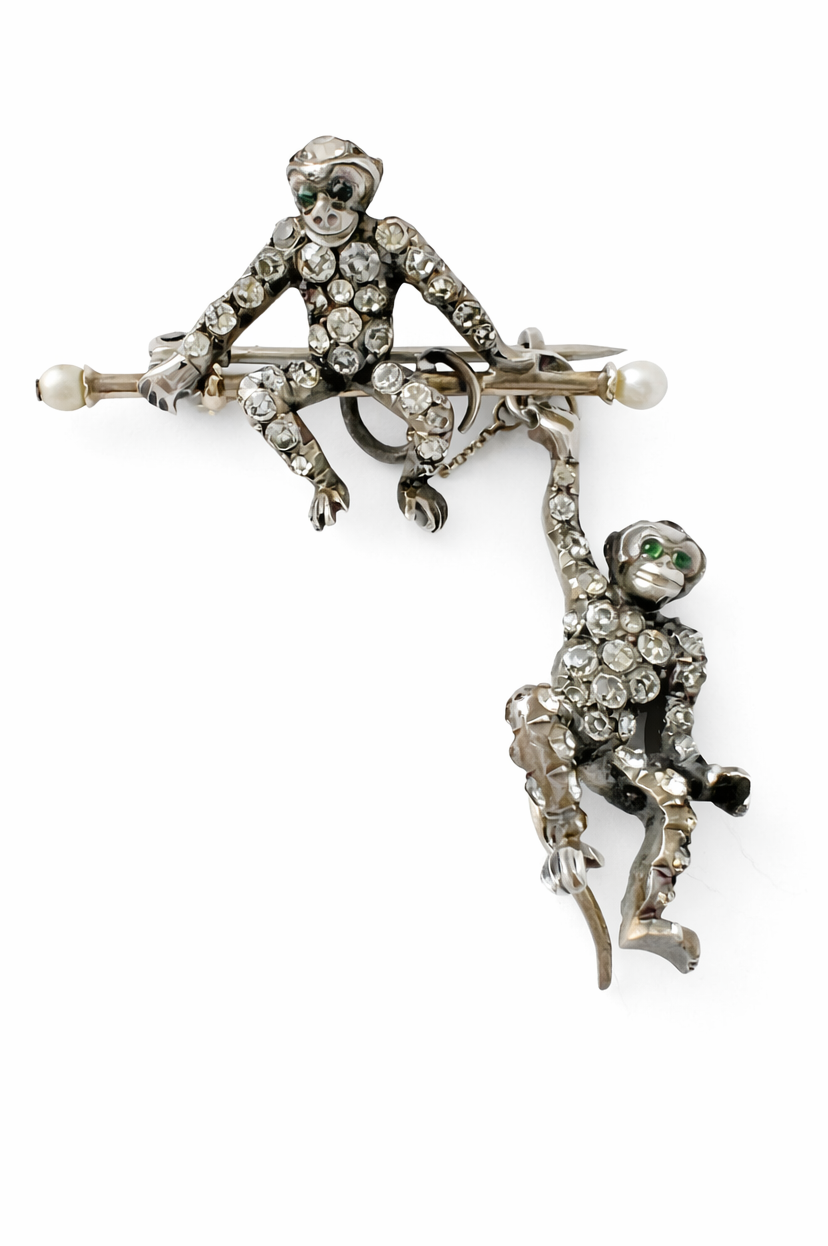 Art Deco Monkey Brooch, Sterling Silver KP 925, Knoll & Pregizer, c.1920s–30s
