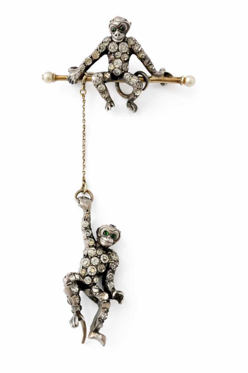 Art Deco Monkey Brooch, Sterling Silver KP 925, Knoll & Pregizer, c.1920s–30s