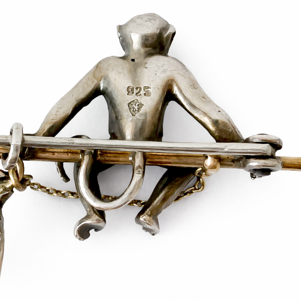 Art Deco Monkey Brooch, Sterling Silver KP 925, Knoll & Pregizer, c.1920s–30s