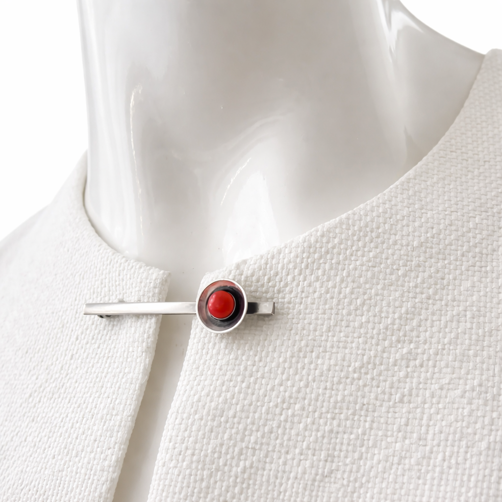 Art Deco Coral Brooch, 835 Silver Bar Brooch