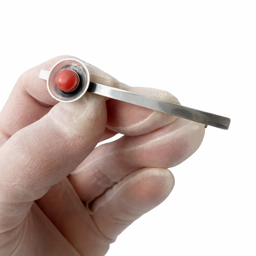 Art Deco Coral Brooch, 835 Silver Bar Brooch