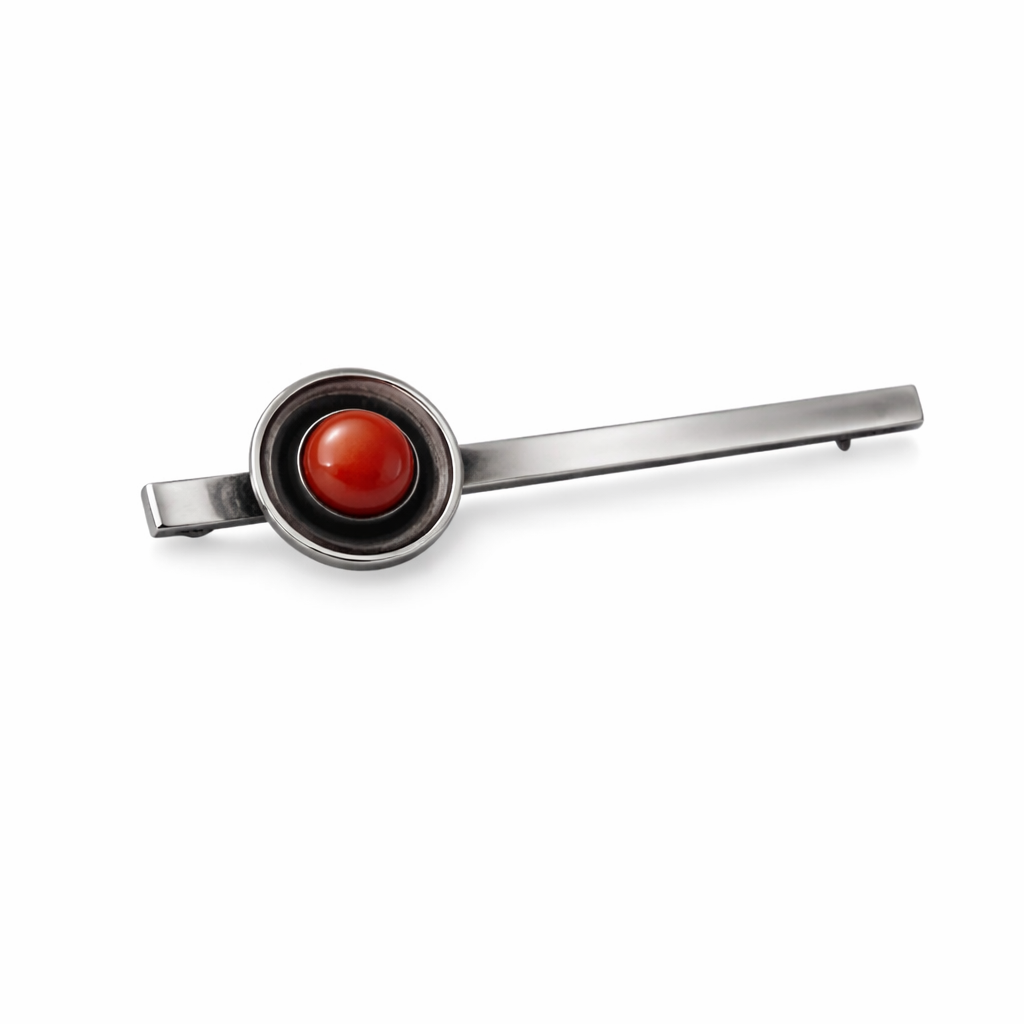 Art Deco Coral Brooch, 835 Silver Bar Brooch