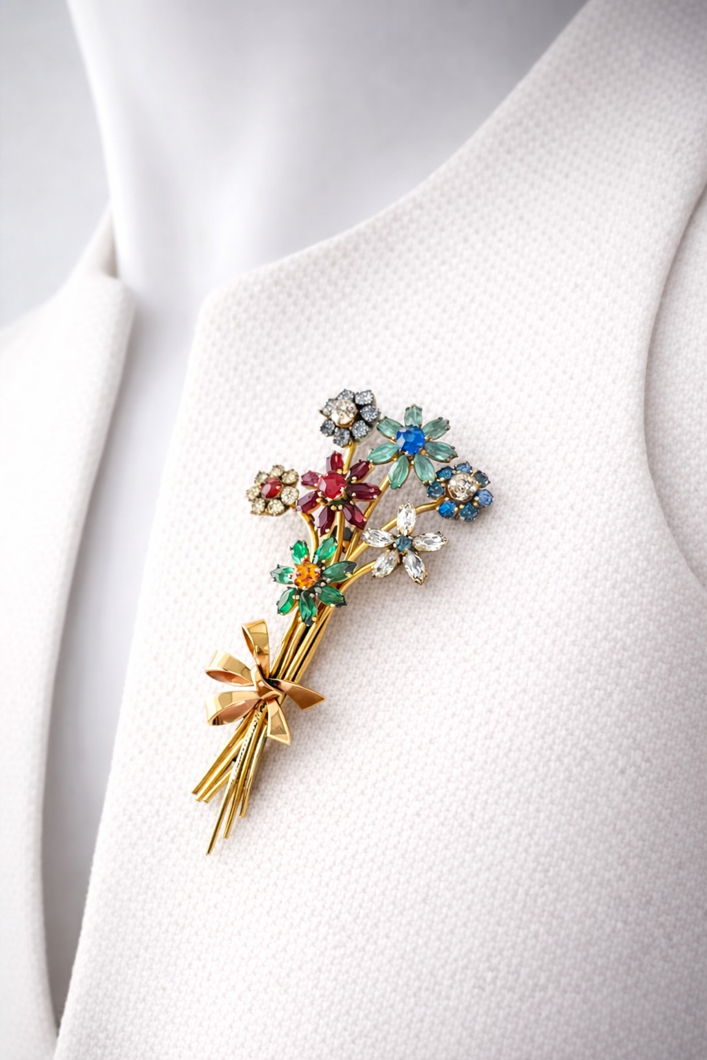 Art Deco Vintage Rhinestone Brooch – Floral Bouquet Pin with Trombone Clasp
