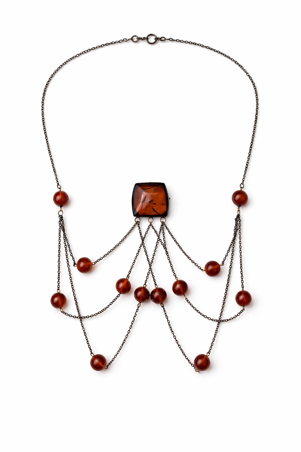 Vintage Soviet Baltic Amber Necklace 875 Silver USSR Kaliningrad Art Nouveau Style