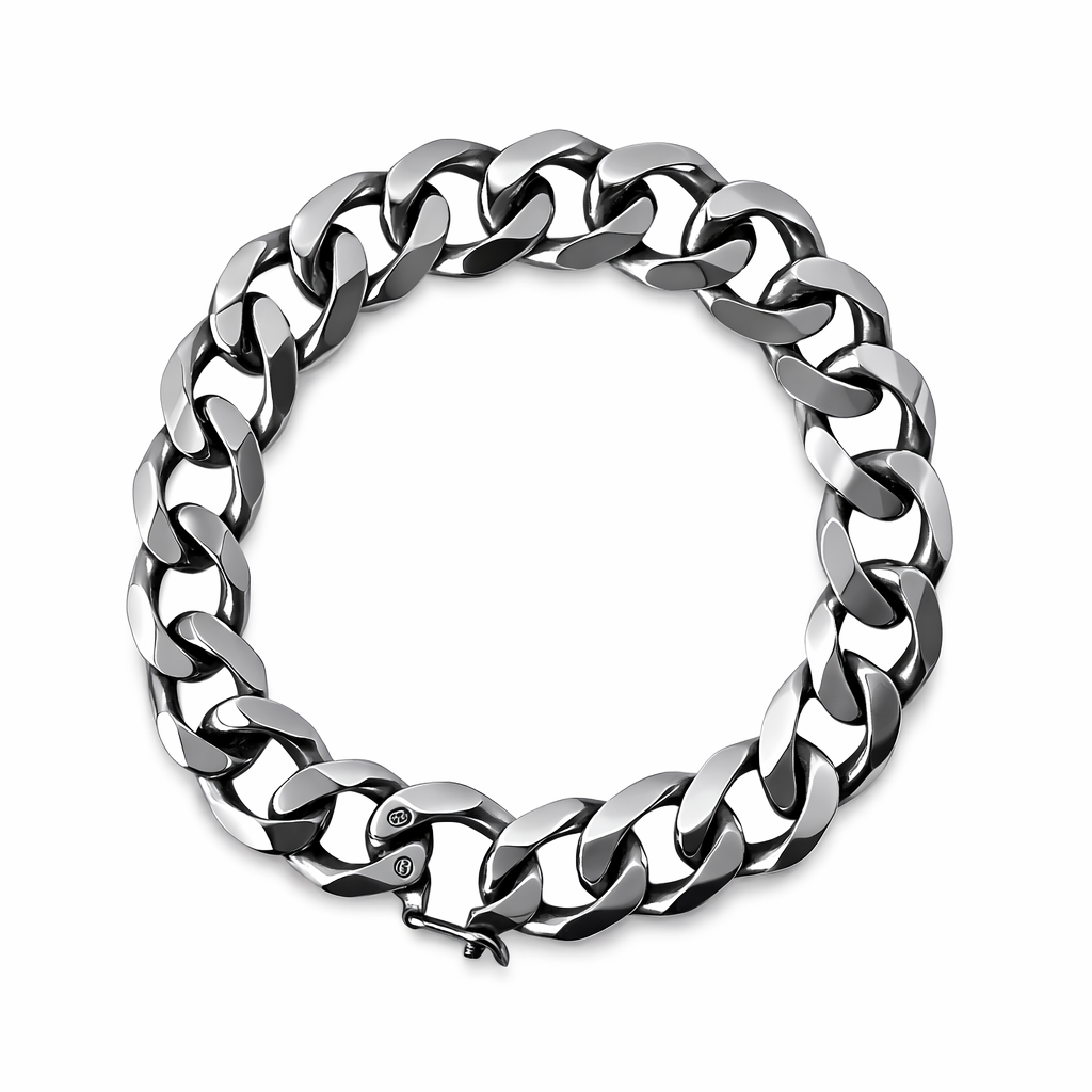 Vintage Sterling Silver Cuban Link Bracelet, Heavy Male Chain Bracelet