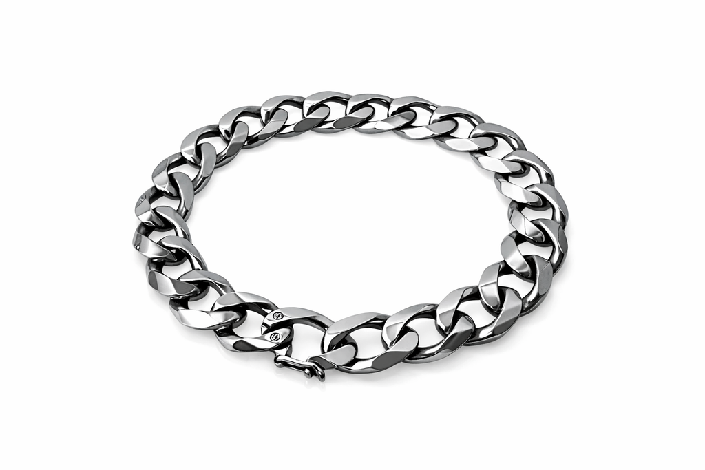 Vintage Sterling Silver Cuban Link Bracelet, Heavy Male Chain Bracelet