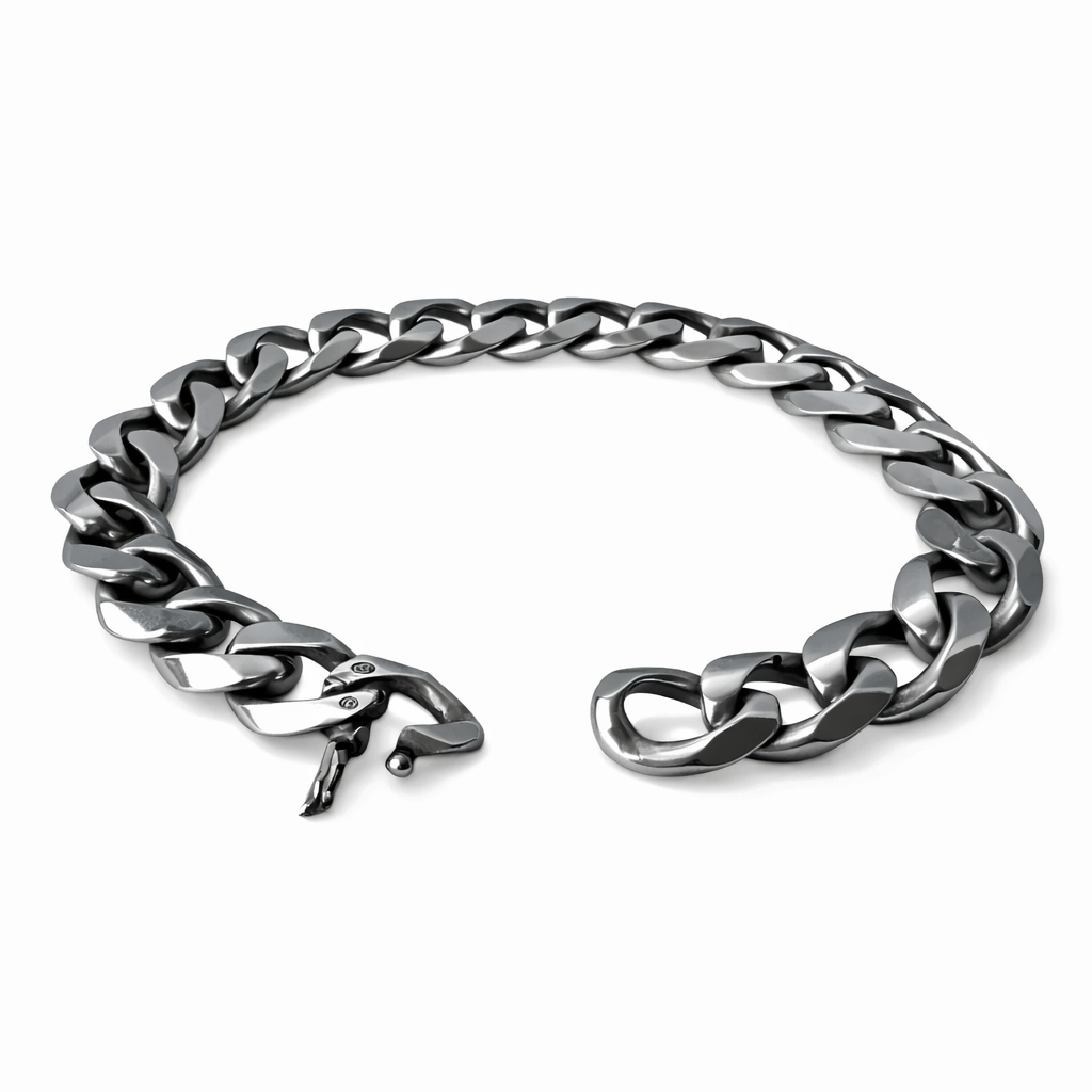 Vintage Sterling Silver Cuban Link Bracelet, Heavy Male Chain Bracelet