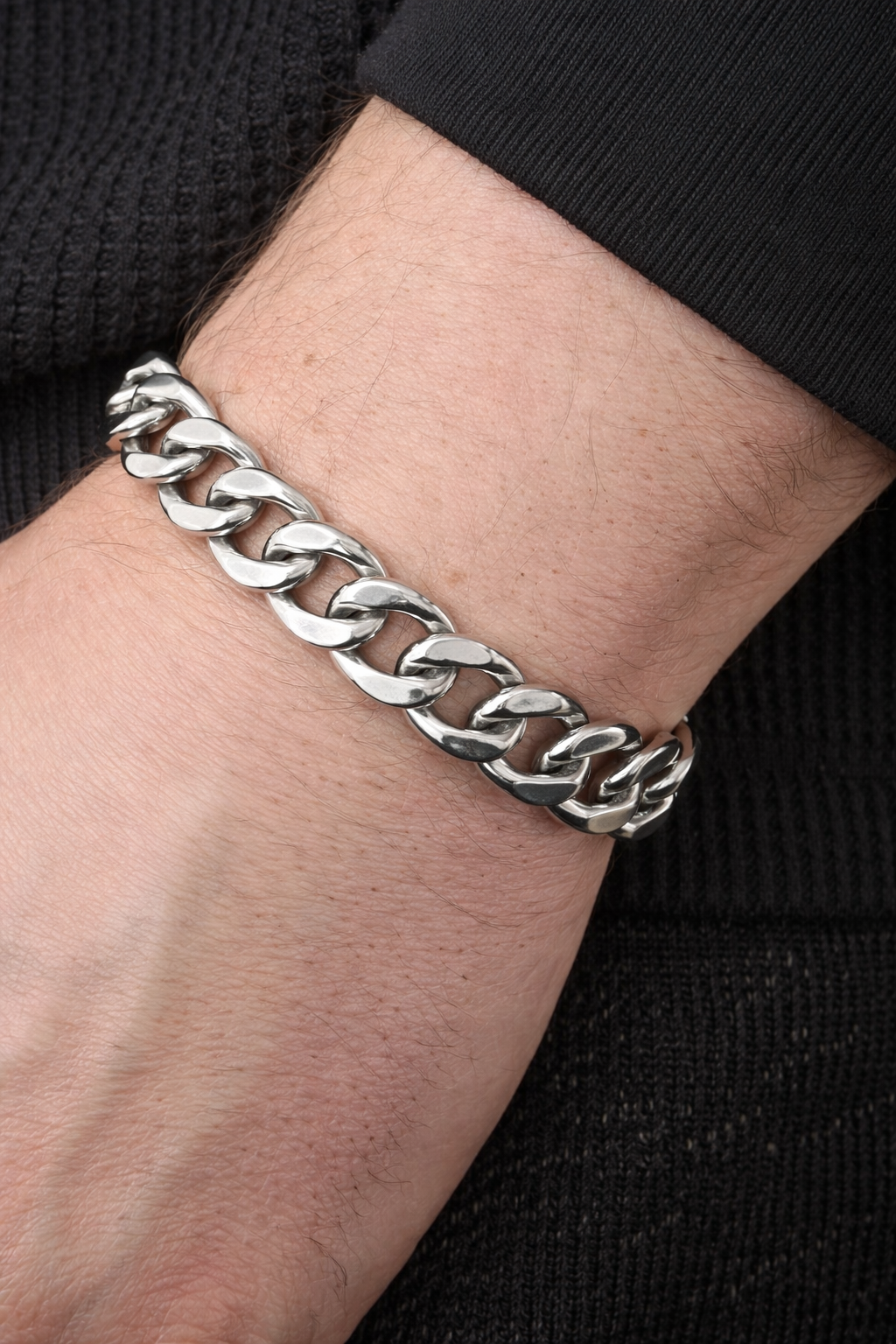 Vintage Sterling Silver Cuban Link Bracelet, Heavy Male Chain Bracelet