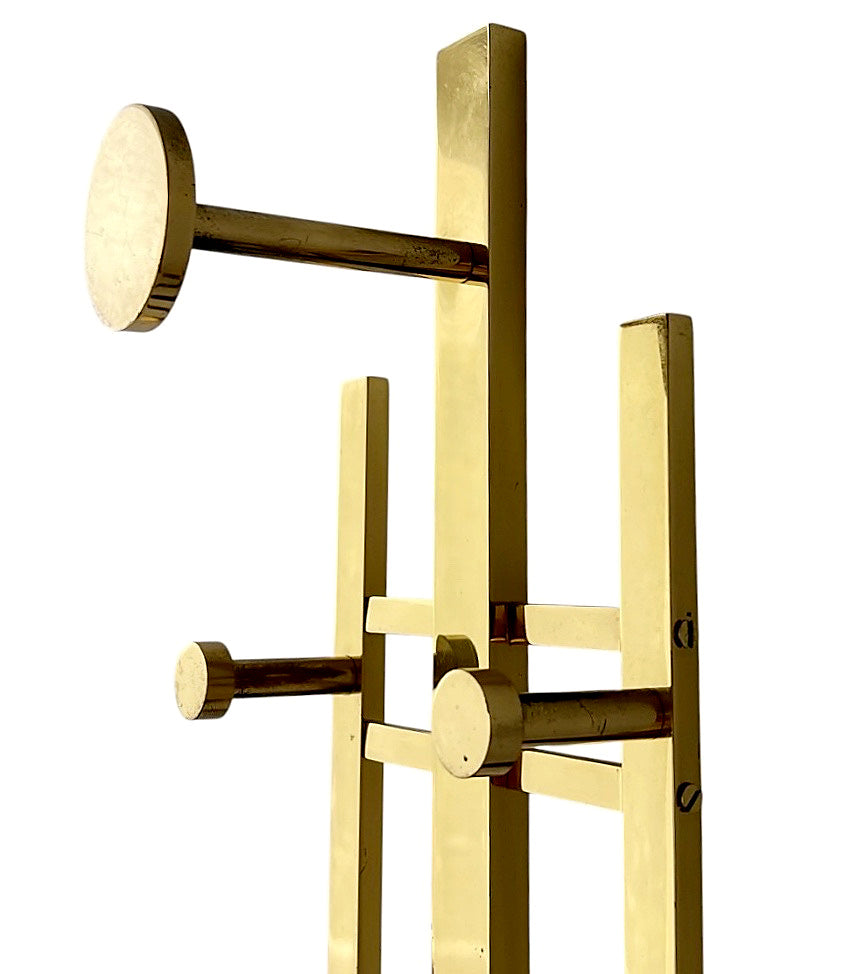 Vintage German Brass Wall Coat Rack, Mid-Century Modern Entryway Hooks, 110 cm Tall