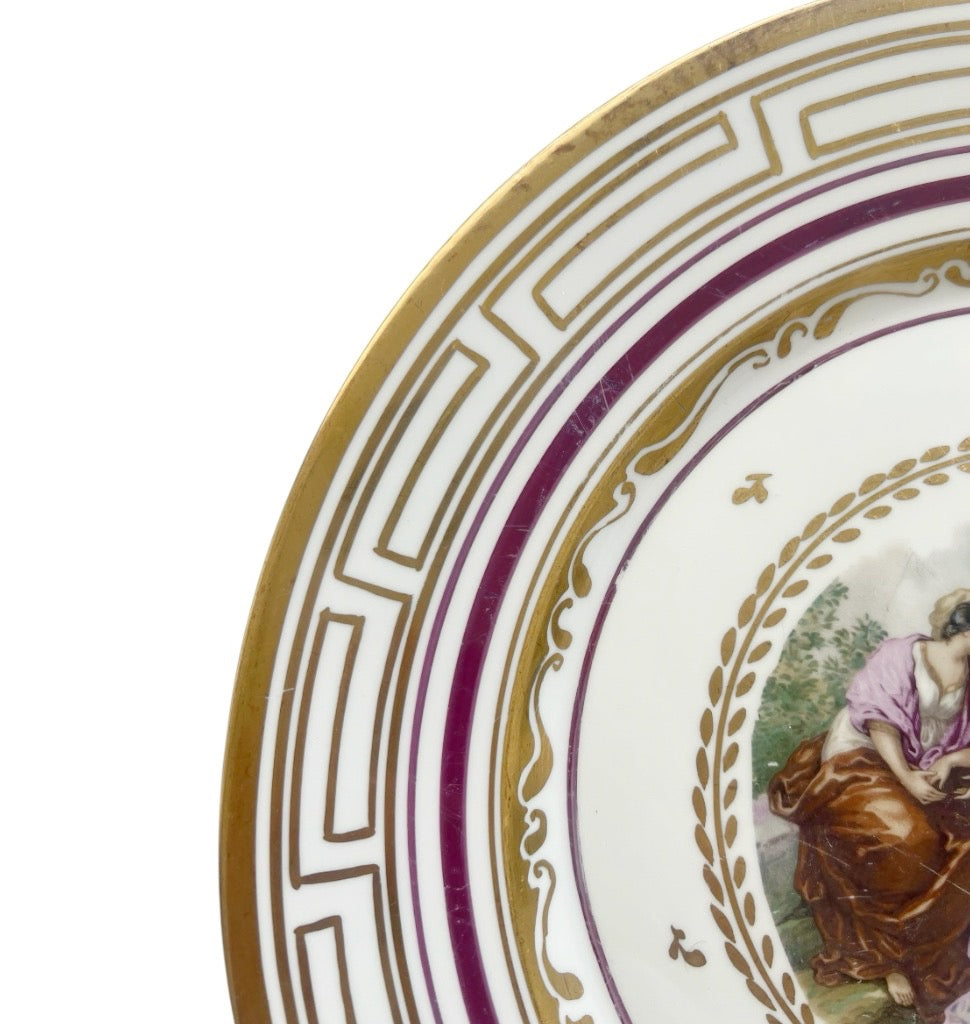Vintage Royal Copenhagen Porcelain Charger, Classical Scene, Gilt Greek Key, Denmark