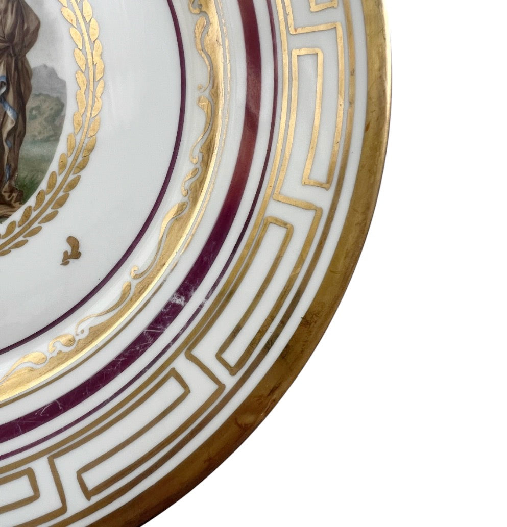 Vintage Royal Copenhagen Porcelain Charger, Classical Scene, Gilt Greek Key, Denmark