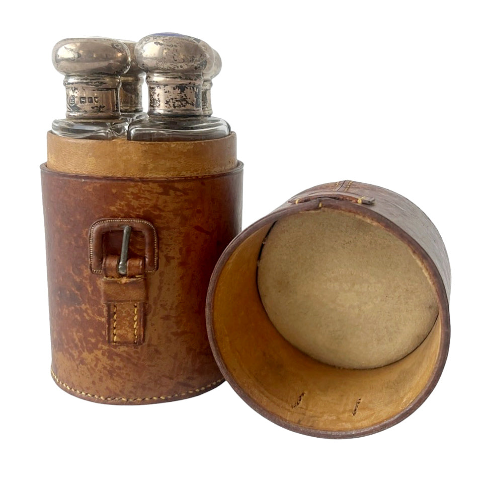 Rare Drew & Sons Travelling Bottle Set George III Silver Caps London 1781