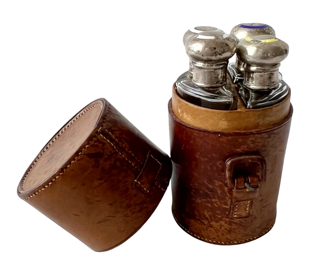 Rare Drew & Sons Travelling Bottle Set George III Silver Caps London 1781
