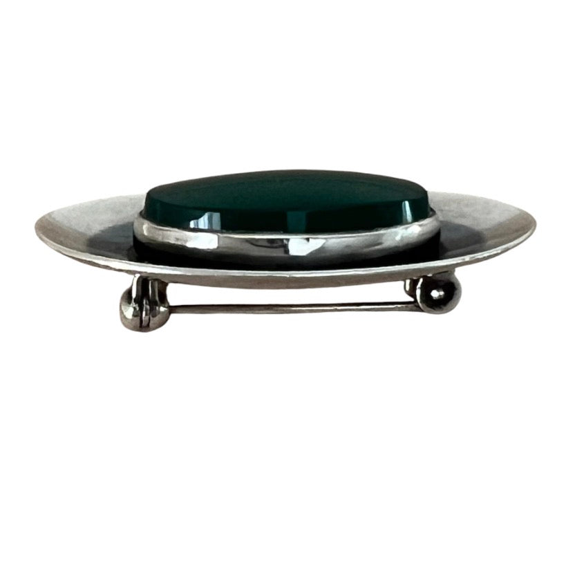 Niels Erik From Chrysoprase Brooch Sterling Silver 925S Danish Scandinavian Modernist Vintage Jewellery