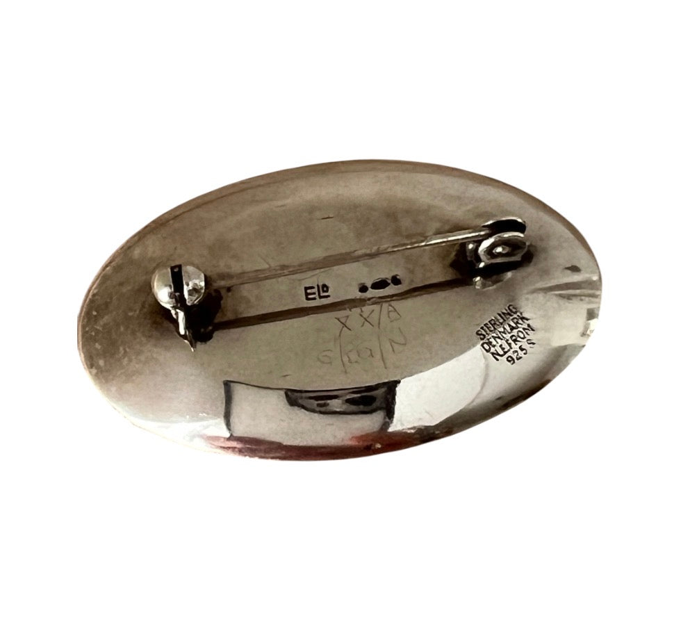 Niels Erik From Chrysoprase Brooch Sterling Silver 925S Danish Scandinavian Modernist Vintage Jewellery