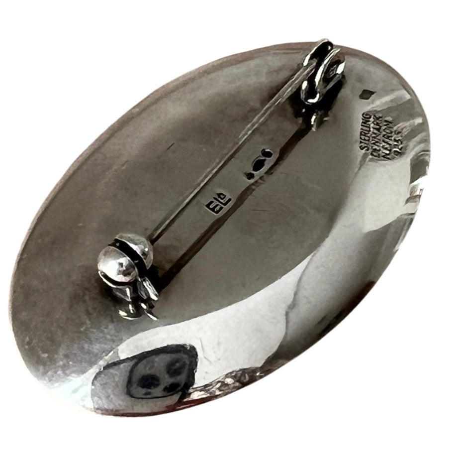 Niels Erik From Chrysoprase Brooch Sterling Silver 925S Danish Scandinavian Modernist Vintage Jewellery