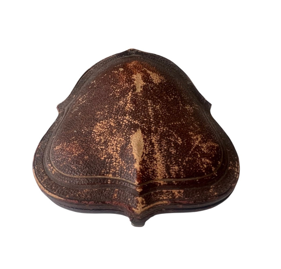 Antique Brown Leather Jewellery Presentation Case with Blue Velvet Interior