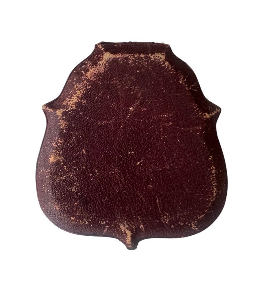 Antique Brown Leather Jewellery Presentation Case with Blue Velvet Interior