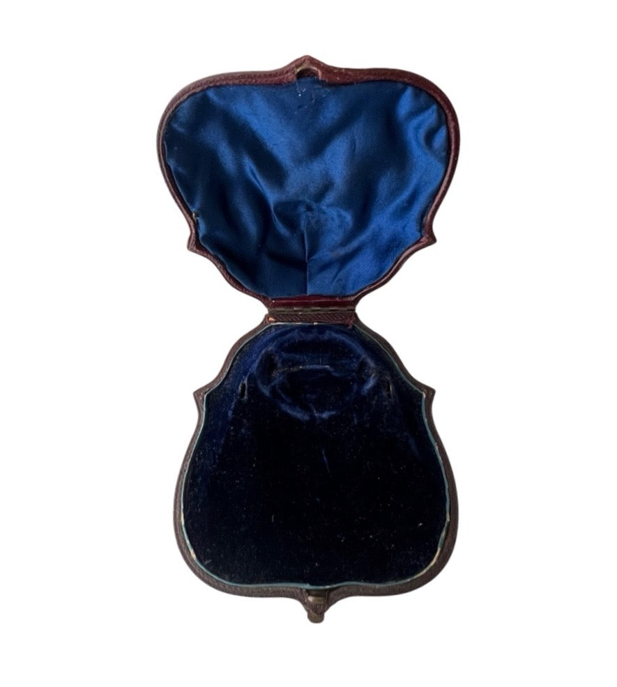 Antique Brown Leather Jewellery Presentation Case with Blue Velvet Interior