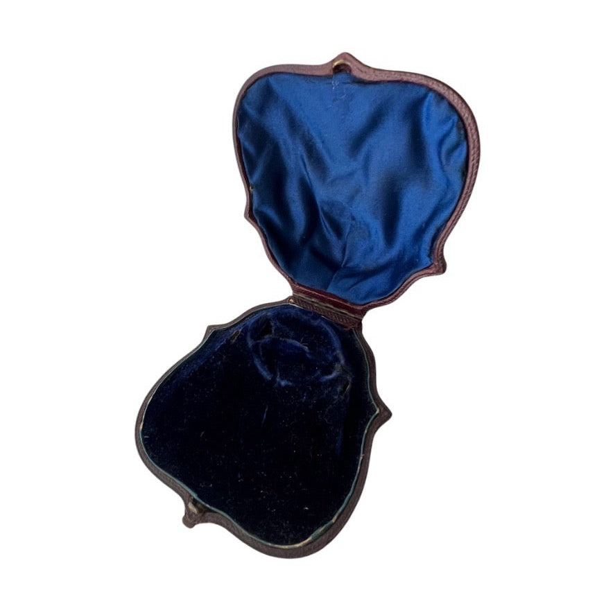 Antique Brown Leather Jewellery Presentation Case with Blue Velvet Interior