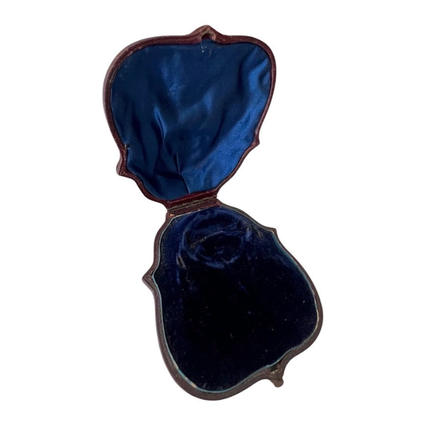 Antique Brown Leather Jewellery Presentation Case with Blue Velvet Interior