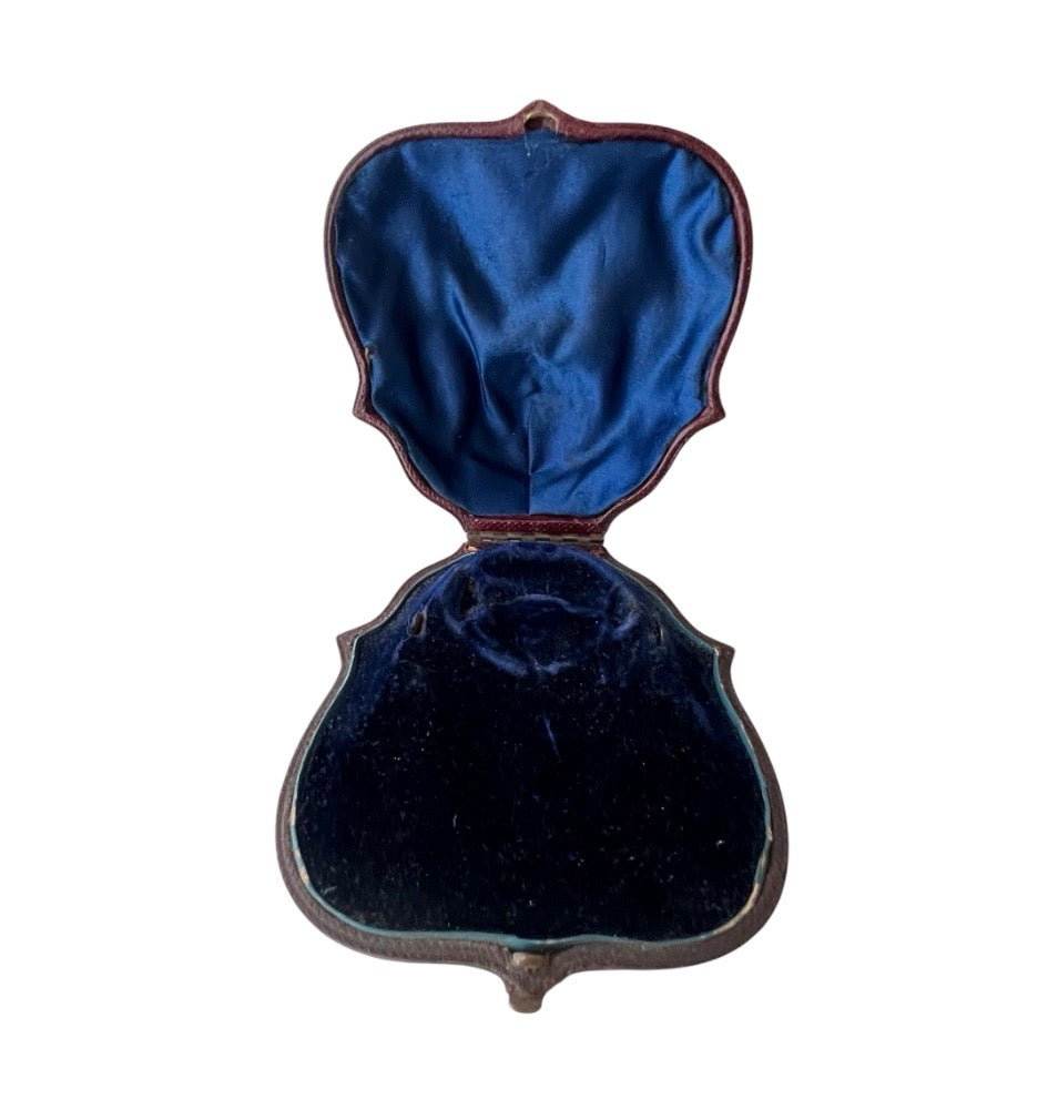 Antique Brown Leather Jewellery Presentation Case with Blue Velvet Interior