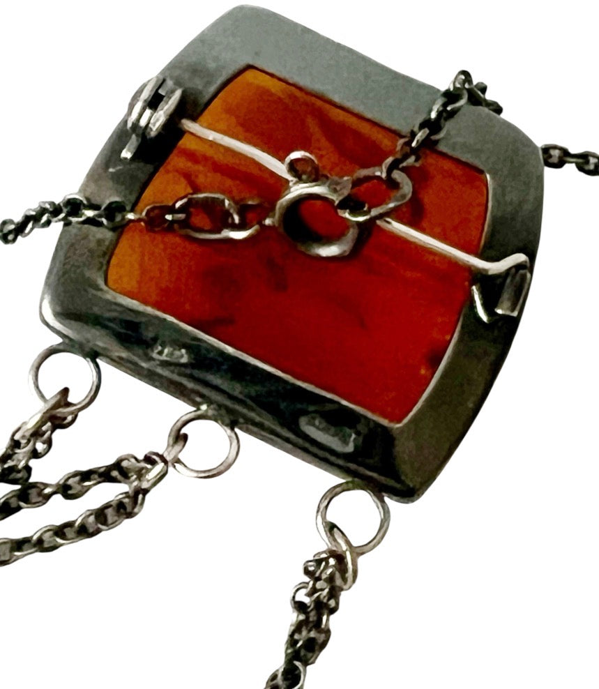 Vintage Soviet Baltic Amber Necklace 875 Silver USSR Kaliningrad Art Nouveau Style