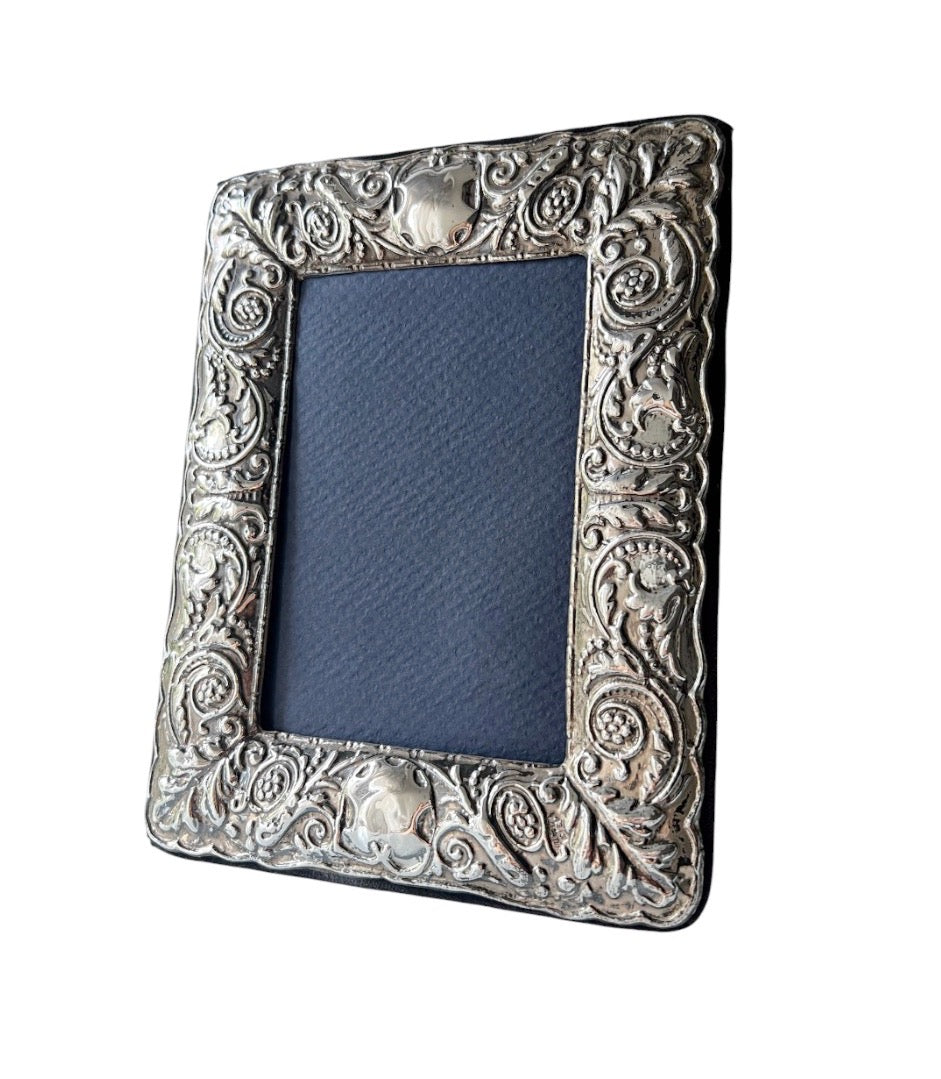 Sterling Silver Photo Frame – Birmingham 1996, Ornate Repoussé Floral Design