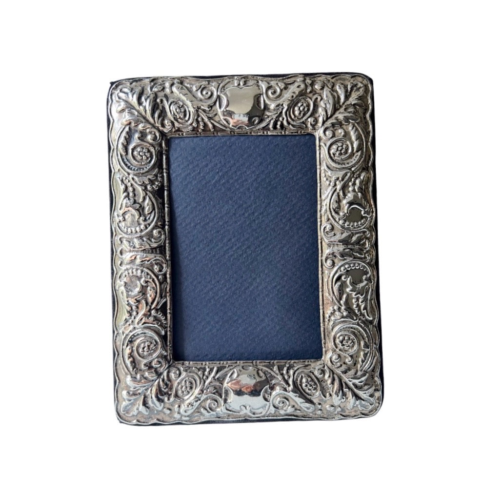Sterling Silver Photo Frame – Birmingham 1996, Ornate Repoussé Floral Design