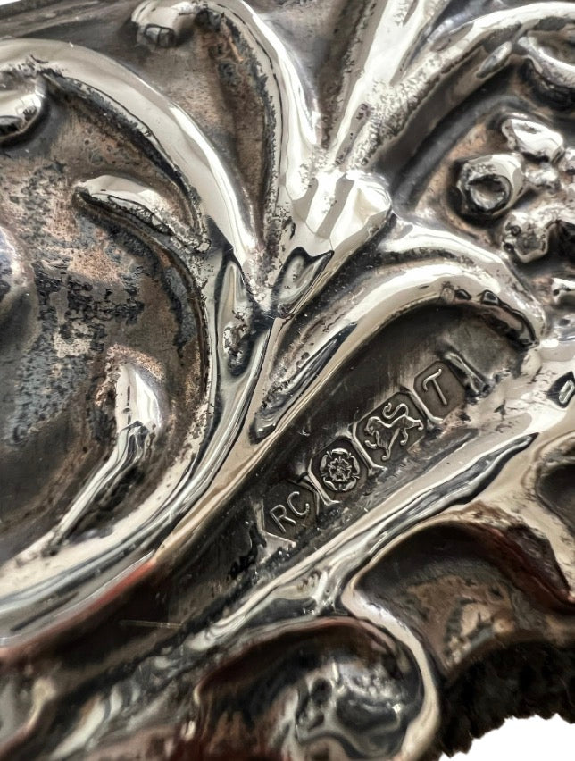 Vintage Carr’s Sheffield Sterling Silver Cherub Heart Table Mirror