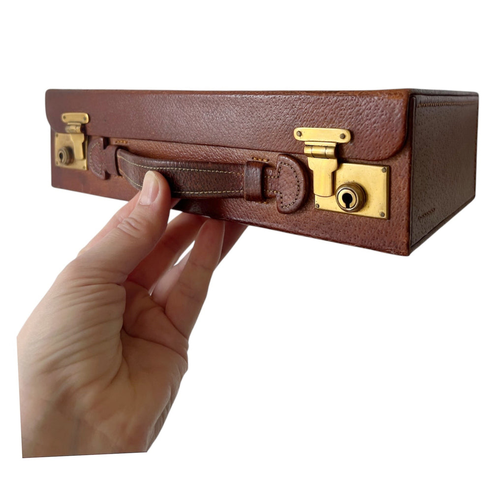 Asprey London Leather Travel Grooming Case Monogrammed Mid Century Gentleman Vanity Box