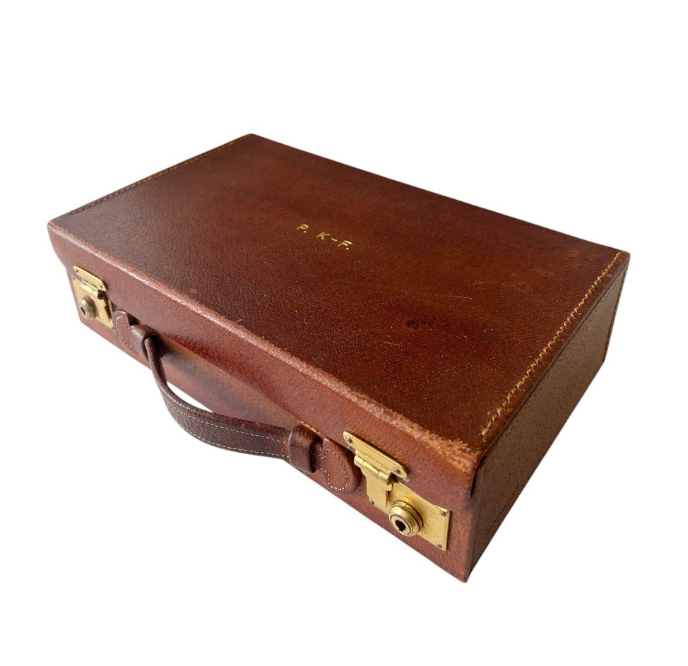 Asprey London Leather Travel Grooming Case Monogrammed Mid Century Gentleman Vanity Box