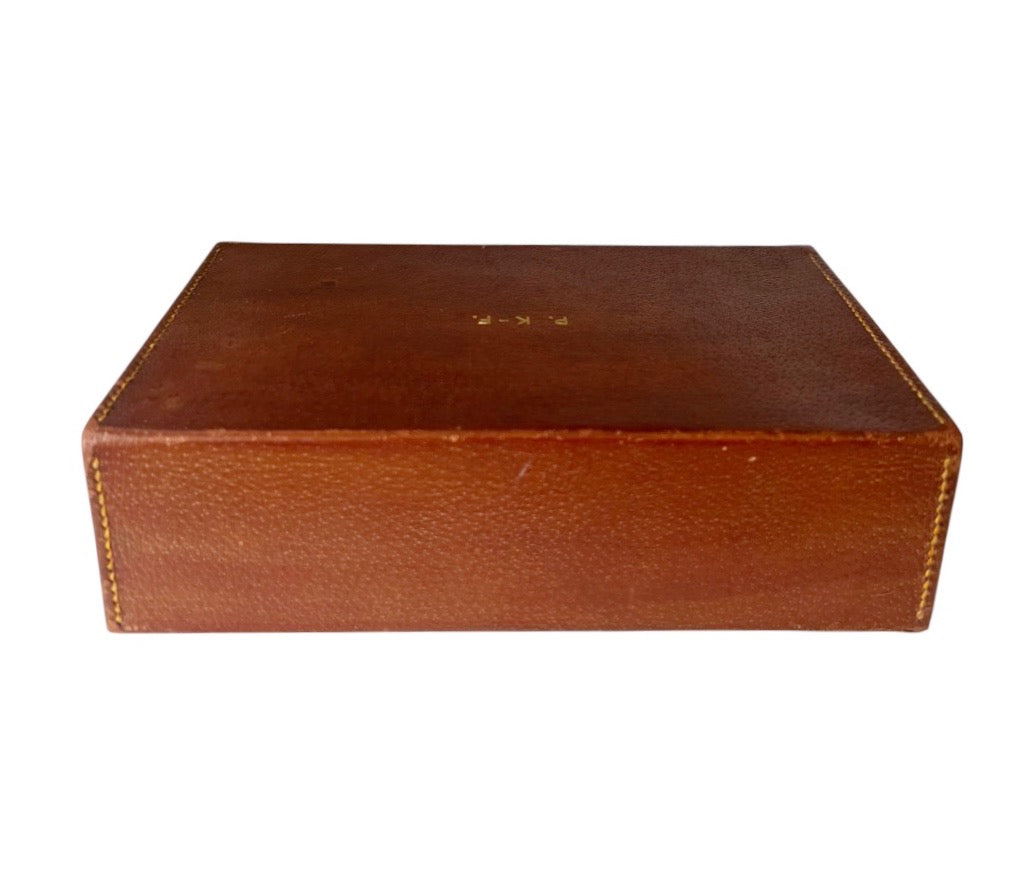 Asprey London Leather Travel Grooming Case Monogrammed Mid Century Gentleman Vanity Box