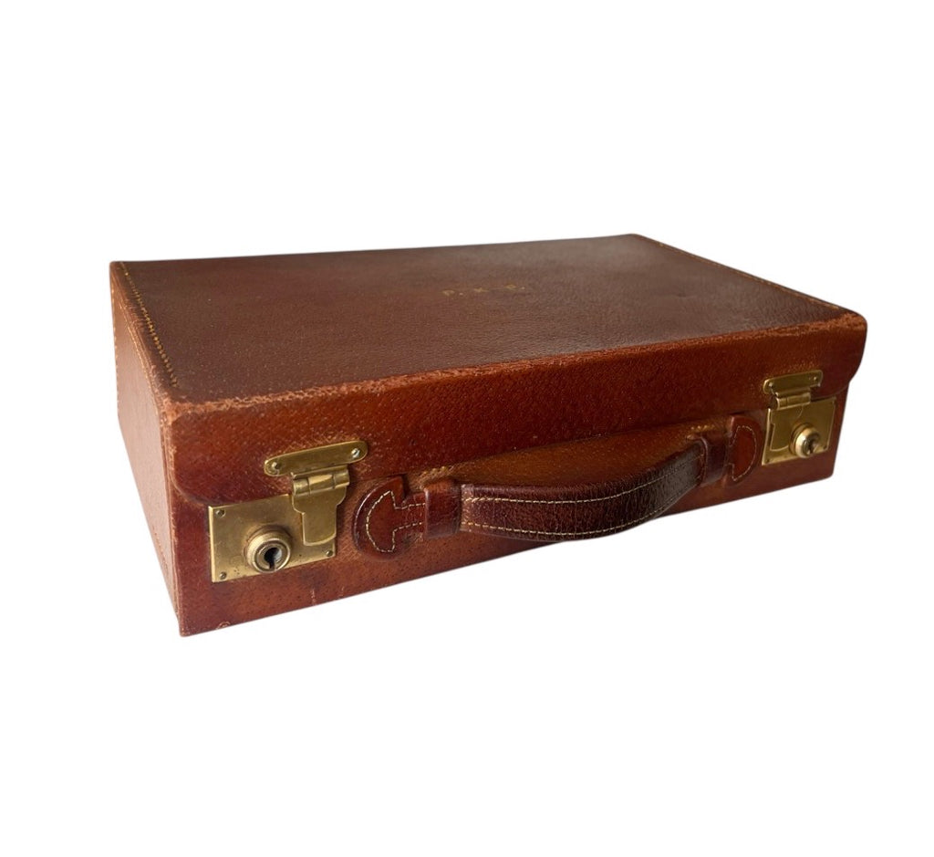 Asprey London Leather Travel Grooming Case Monogrammed Mid Century Gentleman Vanity Box