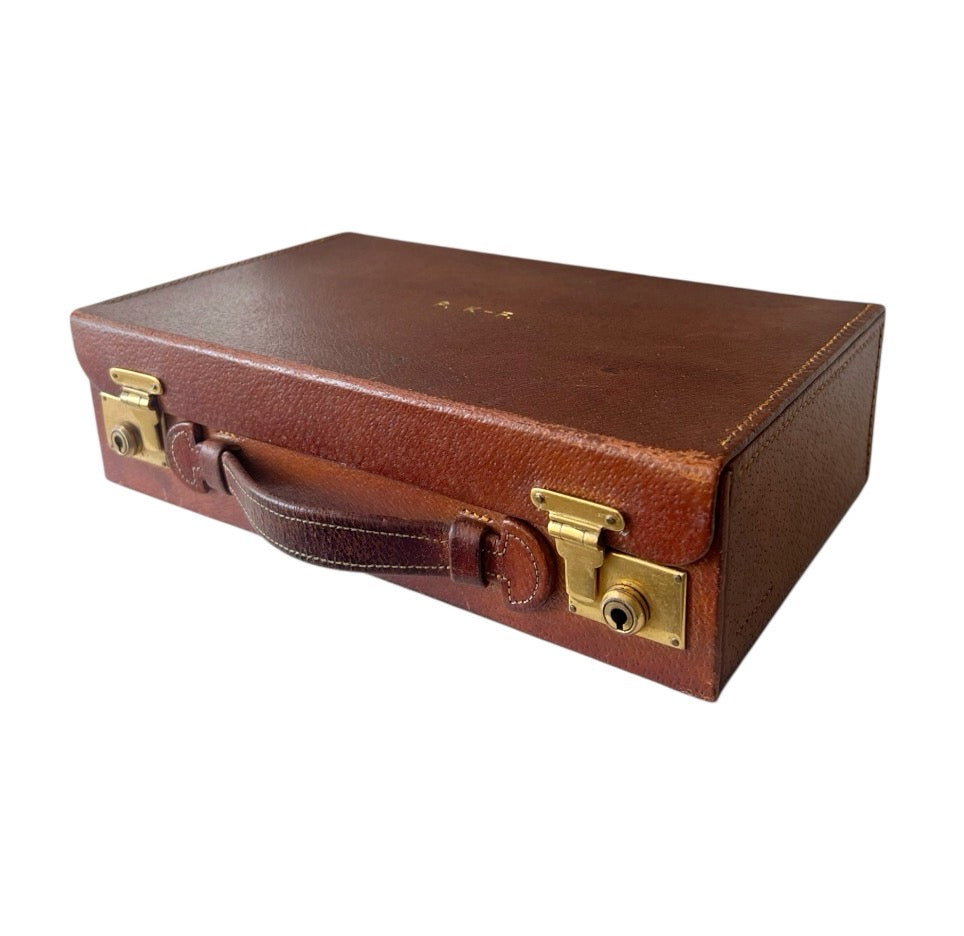 Asprey London Leather Travel Grooming Case Monogrammed Mid Century Gentleman Vanity Box