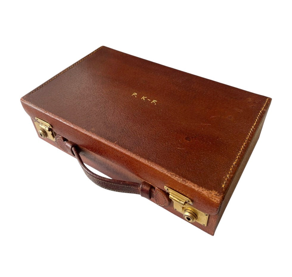 Asprey London Leather Travel Grooming Case Monogrammed Mid Century Gentleman Vanity Box